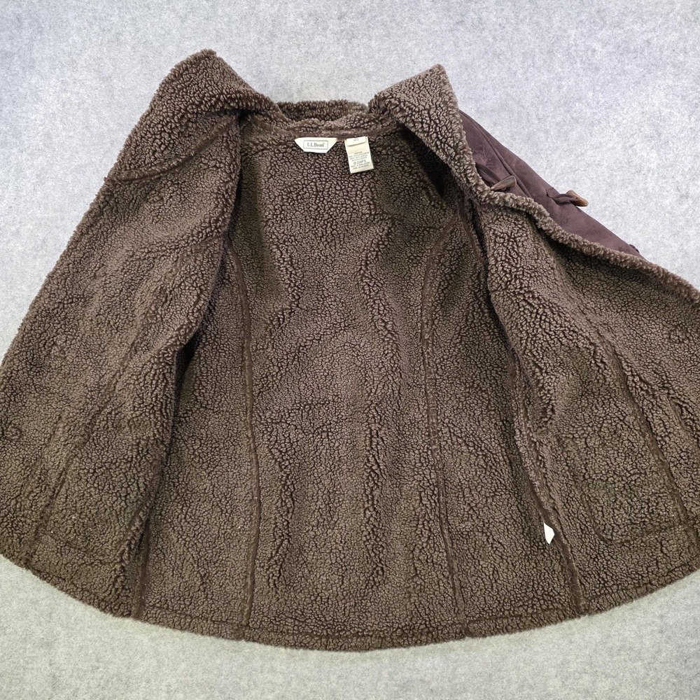 LL Bean Coat Womens XL Brown Faux Fur Lined Hooded Toggle Fleece‎ Parka Jacket - Picture 9 of 13